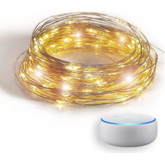 GuirLED - Fairy Lights WiFi Mini LED USB - balss vadība - savienota māja - Amazon Alexa & Google Assistant - 200 LED 20 metri - sudraba pavediens