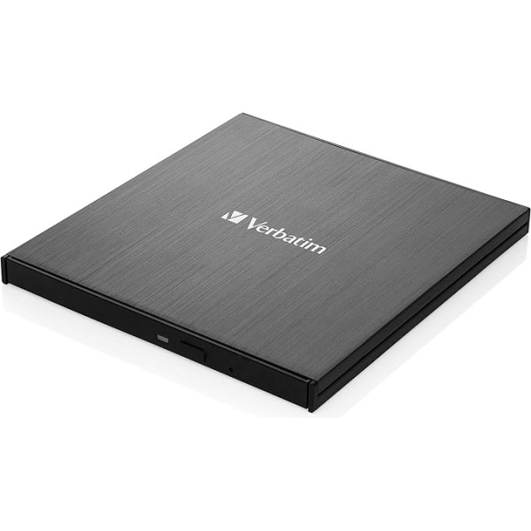 Verbatim Externer Slimline Bluray Writer mit USB 3.2-Kabel, ārējais DVD un Bluray Brenner, ideāli piemērots piezīmjdatoriem un datoriem, Bluray atskaņotājs un DVD diskdzinis Ultra HD 4K formāta ierakstīšanai