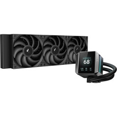 DeepCool MYSTIQUE 360 LCD ūdens dzesēšana 360 mm 5. paaudzes sūknis 3400RPM AIO 2,8 collu 640 x 480 TFT LCD ekrāns pret noplūdi Tech FT12 SE PWM ventilators, pelēks un melns