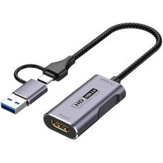 Video ierakstīšanas karte,4K HDMI uz USB 3.0 Capture Card,HDMI uz USB/USB C Audio video ierakstīšana 1080P@60Hz, 2K@30Hz mācīšanai, apraidei, spēlēm, straumēšanai, video konferencēm