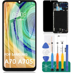 TFT priekš Samsung Galaxy A70 A705F LCD displeja skārienjūtīgā paneļa sensora digitalizatora remonta komplekts ar rāmi (melns, bez pirkstu nospiedumu atpazīšanas)