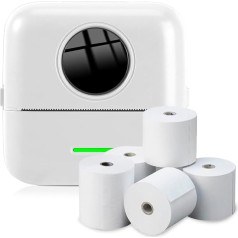 NK portatīvais fotoprinteris ar 5 termopapīra ruļļiem - mini bezvadu termoprinteris, USB kabelis, saderīgs ar iOS un Android, balts