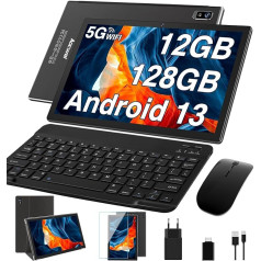 AOCWEI planšetdators 10 collu Android 13 Tablet PC X900, 5GWLAN, Octa-Core, 2.0 GHz, 8000 mAh, 5 + 8 MP, 12 GB RAM, 128 GB ROM (512 GB TF), planšetdators ar C tipa tastatūru un peli, melns