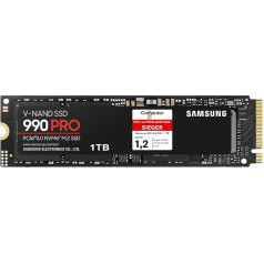 Samsung 990 PRO NVMe M.2 SSD, 1TB, PCIe 4.0, 7450MB/s nolasīšanai, 6900MB/s ierakstīšanai, iekšējais SSD spēļu un video montāžas vajadzībām, melns, MZ-V9P1T0BW