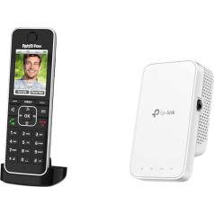 AVM Fritz!Fon C6 Black DECT Comfort tālrunis ar augstas kvalitātes krāsu displeju un TP-Link RE230 WLAN pastiprinātājs ar atkārtotāju AC750 433Mbps 5GHz + 300Mbps 2,4GHz