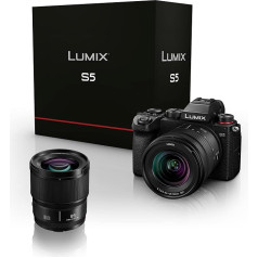 Panasonic DC-S5KS85KIT LUMIX Evil kamera, 24 MP, optiskais 5 asu stabilizators, OLED skatu meklētājs, Raw, Wi-Fi, 4K + Lumix 20-60 mm objektīvs + 0 objektīvs Lumix S-S85 85 mm - F1,8, melns