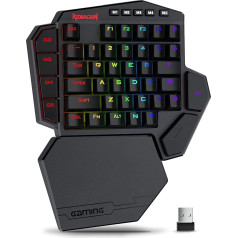 Redragon K585 DITI bezvadu mehāniskā vienroku klaviatūra, sarkana, 42 taustiņi 2,4 GHz RGB 40% spēļu tastatūra ar 7 iebūvētiem makro taustiņiem, noņemams plaukstas balsts, 3000 mAh akumulators