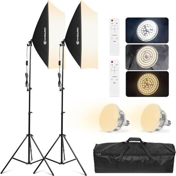 Wisamic Softbox Lighting Kit, 2 Pack 20x28 Inch Photography Softbox Kit 2800K-5700K 85W Dimmable LED Light Head with 2.4G Remote Control Professional Photo Studio Accessories