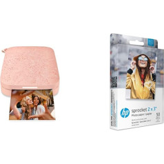 HP Sprocket portatīvais fotoprinteris (2. izdevums) - tūlītēja 2x3 fotoattēlu drukāšana no tālruņa - [sārtā krāsā] [1AS89A] + HP papīra tintes printeris - Papīra tintes printeri