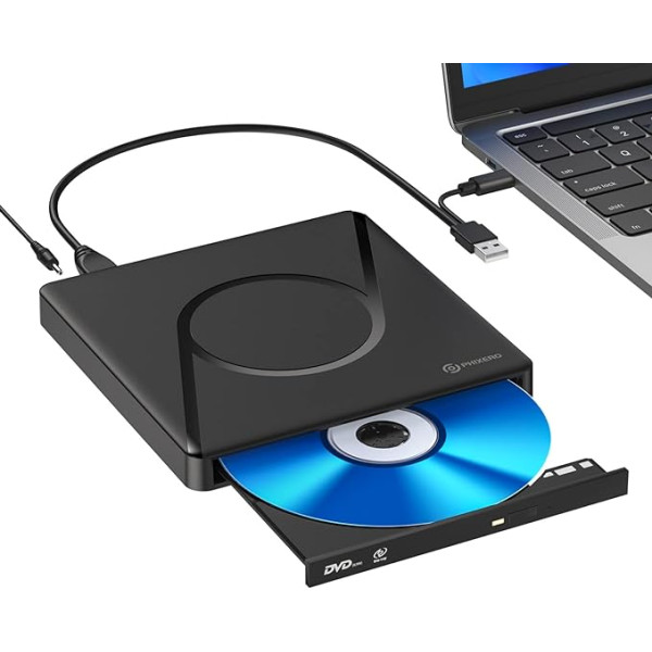 PHIXERO ārējais 3D Blu-ray DVD ierakstīšanas USB 3.0 pārnēsājamais Blu-ray diskdzinis ar 100 GB disku ierakstīšanas funkciju un USB kabeli Mac OS, Windows XP/7/8/10, Linux, Vista, klēpjdatoram, portatīvajam datoram