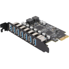 Jectse 7 Port PCI E to USB 3.2 Port Expansion Card 5Gbps USB 3.2 GEN1 iekšējā paplašināšanas karte priekšpusē 5V 1 5A PCIE Expansion Card priekš Win XP 7 8 10 11 priekš Linux