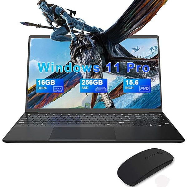 Portatīvais dators 15,6 Zoll, Windows 11 Pro, 16 GB DDR4 + 256 GB SSD, Celeron N4000 Notebook, 1920 x 1080 IPS FHD, portatīvais spēļu mit 4500 mAh, 5G / 2.4G WiFi, Mini HDMI, USB 3.0