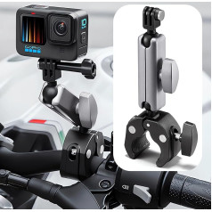 SRIKEKL Velosipēda stiprinājums Motocikla stūres stiprinājums Alumīnija sakausējuma 360° dubultā lodveida galva Magic Arm rīcības kameras stiprinājuma adapteris GoPro Hero 12 11 10 9 8 7 Insta 360 DJI aksesuāri