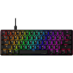 HyperX Alloy Origins 60 - mehāniskā spēļu klaviatūra, īpaši kompakta, 60% formas, HyperX sarkanais slēdzis (lineārais), dubultās PBT taustiņu uzlikas, RGB LED, saderīga ar NENOUITY programmatūru, melna krāsā