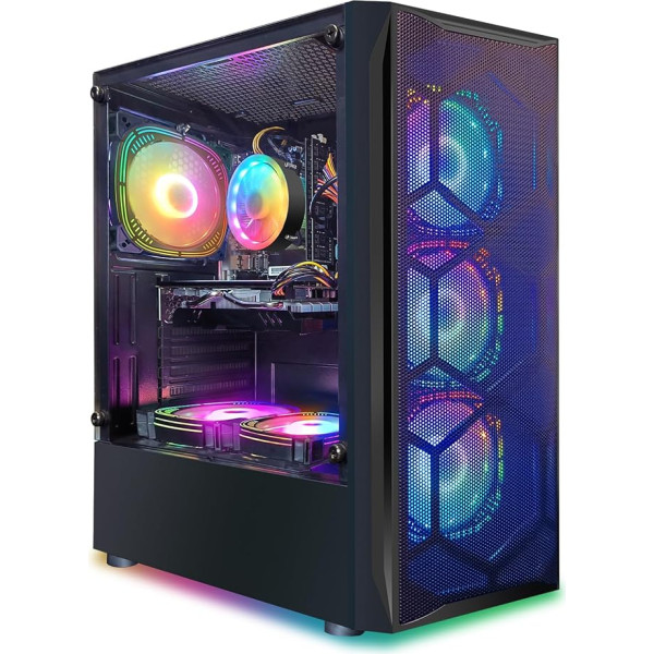 STGsivir - Spēļu galddators, Radeon RX 580 8Go GDDR5, Intel Core i7 3.4GHz - 3.9GHz, 16G RAM, 512G SSD, 600 M WLAN, BT 5.0, RGB ventilators x 6, W10H64 Spēļu datora tornis spēlētājiem un straumēšanai