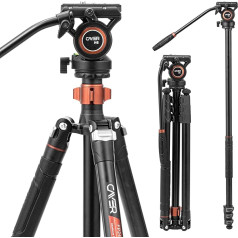 Cayer FP2450 Fluid Head Tripod, 75 collu alumīnija video statīvs, 4 sekciju kompakts kameras statīvs, pārveidojams par monopodu DSLR kamerai, kravnesība līdz 13,2 lbs