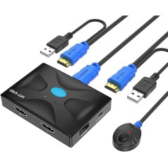 MT-VIKI 4K HDMI KVM 2 pieslēgvietu KVM slēdzis 2 portiem 2 datoriem 1 monitoram Atbalsta tastatūru Pele 4K @ 30Hz ar atjauninātu 2-in-1 USB HDMI kabeli Darbvirsmas 3 USB ports