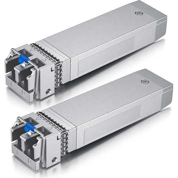 [Pack of 2] 10Gb SFP+ LR Singlemode Module, 10GBase-LR LC Transceiver Saderīgs ar Cisco SFP-10G-LR, Meraki, Mikrotik, Ubiquiti UniFi, Netgear, Zyxel, Qnap, Synology, D-Link, TP-LINK, Open Switch