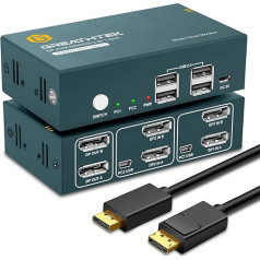 KVM slēdzis 2 monitoriem 2 portiem 4K @ 60Hz, DP 1.2, USB 2.0, GREATHTEK KVM slēdzis Displayport ar 2 DP un 2 USB kabeļiem, pogu slēdzis, KVM slēdzis 2 PC 2 monitoriem, augsta saderība