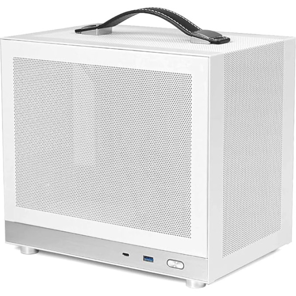 MiniNeo G200 Mini ITX korpuss MiniNeo G200 ar uzlabotu ventilācijas paneli, USB C tipa un USB 3.0 pieslēgvietām divu slotu grafiskajai kartei - balts