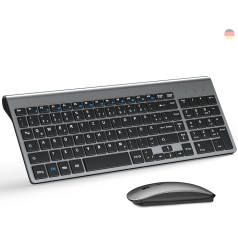 Tastatūras peles komplekts Ultra Slim, TopMate 2.4G klusā, kompaktā, USB 2400DPI USB pele un pārslēdzamā tastatūra ar vāciņu, ar 2 AA un 2 AAA baterijām PC/Laptop/Windows/Mac - pelēki melns