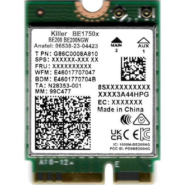 HighZer0 Electronics BE1750x Killer Series Upgraded BE200 WiFi 7 karte | Spēļu WiFi adapteris | M.2 PCIe WiFi karte | 5,8 Gbps | 320MHz, 4K QAM | Atbalsta Bluetooth 5.4 un Intel ar Windows 11 (BE1750x)