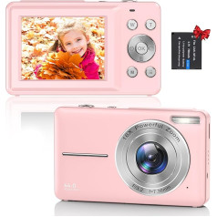 Digitālā kamera Fotokamera Kompaktkamera, 44MP 1080P HD Fotoaparāts 2,4 '' LCD 16X Digital Zoom Wiederaufladbare Digital Kamera für Kinder, Teenager, Anfänger, Jungen, Mädchen(Rosa)