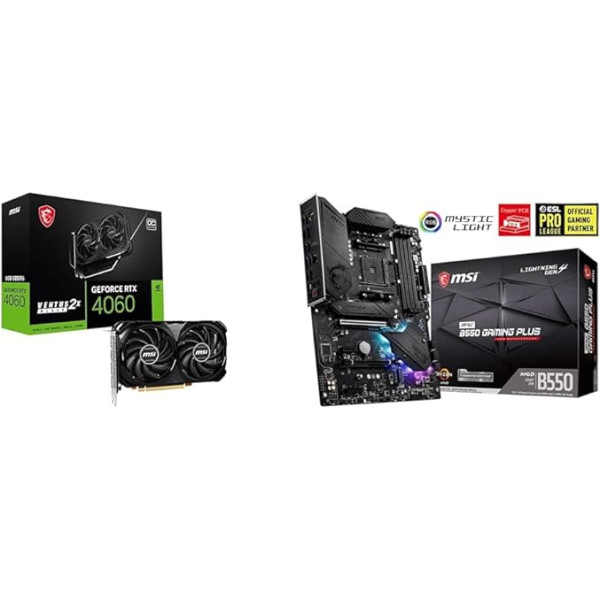 MSI GeForce RTX 4060 Ventus 2X Black 8G OC grafiskā karte -NVIDIA RTX 4060, 8 GB GDDR6, 17 Gbps, PCIe 4.0, DLSS3 & MB AMD AM4 MPG B550 Gaming Plus