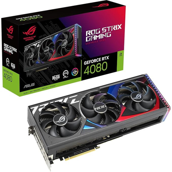 ASUS ROG Strix GeForce RTX 4080 16GB GDDR6X spēļu grafikas karte (DLSS 3, PCIe 4.0, 16GB GDDR6X, 2x HDMI 2.1a, 3x DisplayPort 1.4a, ROG-STRIX-RTX4080-16G GAMING)