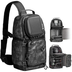 TARION Camera Bag Sling Camera Shoulder Bag ūdensizturīga foto mugursoma SLR ar lietus pārvalku, kameras soma, saderīga ar DSLR kameras objektīvu statīvu (TR-S, pelēka un melna)