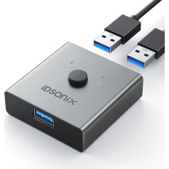 iDsonix USB 3.0 Switch 2 PC Aluminium, Bi-direktionaler USB Umschalter 2 in 1 out, USB Sharing Switch 2 Computer teilen sich 1 Gerät für Drucker Maus Tastatur, unterstützt CarPlay, Android Auto