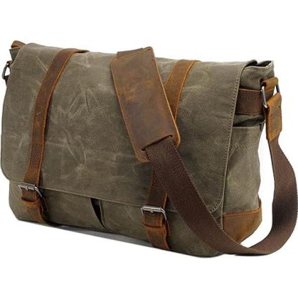 Neuleben Waterproof Camera Bag for DSLR Shoulder Bag Vintage Large Photo Bag Canvas Leather Camera Bag Briefcase, Green, vintage