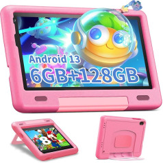 FIRMAST Bērnu planšetdators 8 Zoll Android 13, 6 GB RAM + 128 GB ROM/TF 1 TB, Octa-Core, Tablet für Kinder mit Kinder-App, Kindersicherung, Play Store, Dual-Kamera, WiFi, Bluetooth, Eva-Tablet-Hülle, Rosa