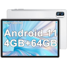 Planšetdators 10 Zoll - Dünn und Leicht mit FHD 1920 x 1200 Pixel Tablet, 4 GB RAM, 64 GB ROM (Erweiterbar auf 1 TB), Octa-Core, Bluetooth, Wi-Fi, Tablet Android, 8000 mAh Akku un 5 MP + 13 MP- Silber