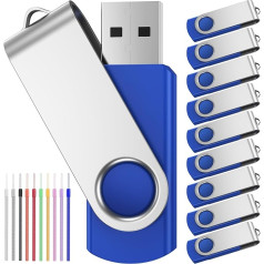 USB zibatmiņas 32 GB iepakojumā ar 10 zilām atmiņas zibatmiņām - Rotate Blue Memory Sticks 32 GB Pack of 10 Simple USB 2.0 Flash Drives - FEBNISCTE Pendrive Data Storage Cheap Flash Drive