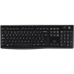 Logitech K270 bezvadu tastatūra, 2,4 GHz savienojums, izmantojot USB Unifying uztvērēju, 8 multivides un īsceļu taustiņi Izturīga pret šļakatām, 2 gadu akumulatora darbības laiks, ASV izkārtojums - melna