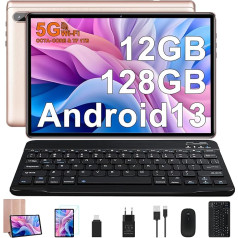 FACETEL RoseGold planšetdators 10 collu Android 13 ar 5G WiFi, Octa-Core 2.0GHz, 12GB + 128GB TF 512GB, 6000mAh, HD, Dual Camera, Bluetooth, planšetdators ar tastatūru un peli