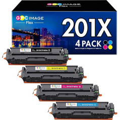 GPC Image Flex 201X CF400X toneris, suderinamas su HP 201X CF400X 201A CF400A CF401X CF402X CF403X, skirtas Color Laserjet Pro MFP M277dw M277 M252dw M277n M252n m274n (1 juodas, 1 žydras, 1 geltonas, 1 purpurinis)