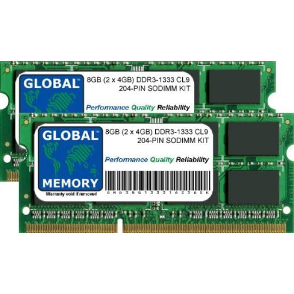 GLOBAL MEMORY 8GB (2 x 4GB) DDR3 1333MHz PC3-10600 204-PIN SODIMM ARBEITSSPEICHER RAM KIT FÜR MacBook PRO (Anfang/Ende 2011)