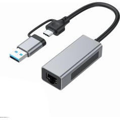 2.5G USB3.1 Ethernet adapteris, 2-in-1 USB-A/USB-C uz 2.5Gbps Ethernet adapteris, USB 3.1 uz RJ45 tīkla pārveidotājs PC Laptop Windows Mac OS Linux