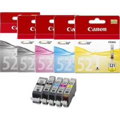 5 CLI-521 / PGI-520 oriģinālās tintes kasetnes - Lietošanai ar Canon Pixma iP3600 iP4600 IP4700 MP540 MP550 MP560 MP620 MP630 MP640 MP980 MP990 MX860 MX870 - zilā / purpursarkanā / dzeltenā / melnā / lielā melnā krāsā