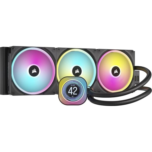 CORSAIR iCUE LINK H170i LCD Liquid CPU Cooler - 420 mm AIO - QX140 RGB Fan - 2.1 Inch IPS LCD Screen - Suitable for Intel LGA 1700, AMD AM5 - iCUE LINK System Hub Included - Black