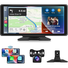 Hodozzy Pārnēsājamais auto radio uztvērējs Bezvadu Apple CarPlay un Android auto, ekrāns 10,36 collas skārienjūtīgais ekrāns Bluetooth radio digitālais multivides uztvērējs Airplay Mirror Link FM raidītājs/AUX/TF ievade