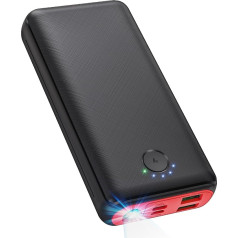 Jiga Powerbank 30000 mAh ārējā baterija, portatīvais lādētājs, USB-C Power Bank ar lukturīti, 3 ieejas un 3 izejas, mobilā tālruņa lādētāja baterija, saderīga ar iPhone, Samsung, Huawei, iPad u.c.