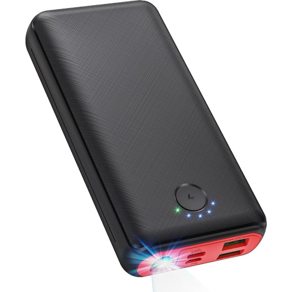 Jiga Powerbank 30000 mAh ārējā baterija, portatīvais lādētājs, USB-C Power Bank ar lukturīti, 3 ieejas un 3 izejas, mobilā tālruņa lādētāja baterija, saderīga ar iPhone, Samsung, Huawei, iPad u.c.