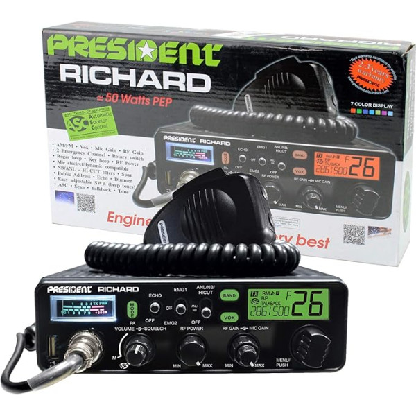 Prezidents Richard ASC 10M AM-FM 12V RF pastiprinājums NB ANL Hi-Cut Echo USB ports