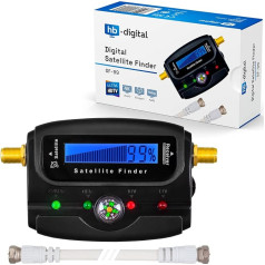 HB DIGITAL SATFINDER mit LCD Anzeige Kompass und Ton + F-Verbindugskabel + Deutsche Anleitung + vergoldete Anschlüsse * zur Justierung Ihrer Sat Antenne * mit Horizontal/Vertikal und 22kHz Anzeige