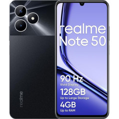 realme Note 50 viedtālrunis 4+128GB, 90Hz Vivid displejs, līdz 8GB dinamiskās RAM + 128GB ROM, 13MP AI kamera, 7,99 mm īpaši plāns, 5000 mAh akumulators, pusnakts melns