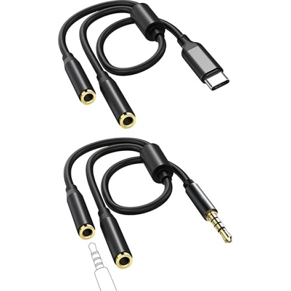 NOLYTH austiņu audio adaptera sadalītāja kabelis, USB-C uz 3,5 mm audio ligzdu 3,5 mm audio Y sadalītāja kabelis, austiņu audio adapteris austiņām/tabletam/martfona/MP3 atskaņotājam