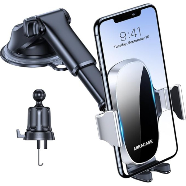 Miracase Universal Car Mobile Phone Holder [Strong Suction Cup and Metal Hook] Car Mobile Phone Holder Ventilation Dashboard Windscreen Mobile Phone Holder iPhone Samsung Galaxy All Smartphones Silver